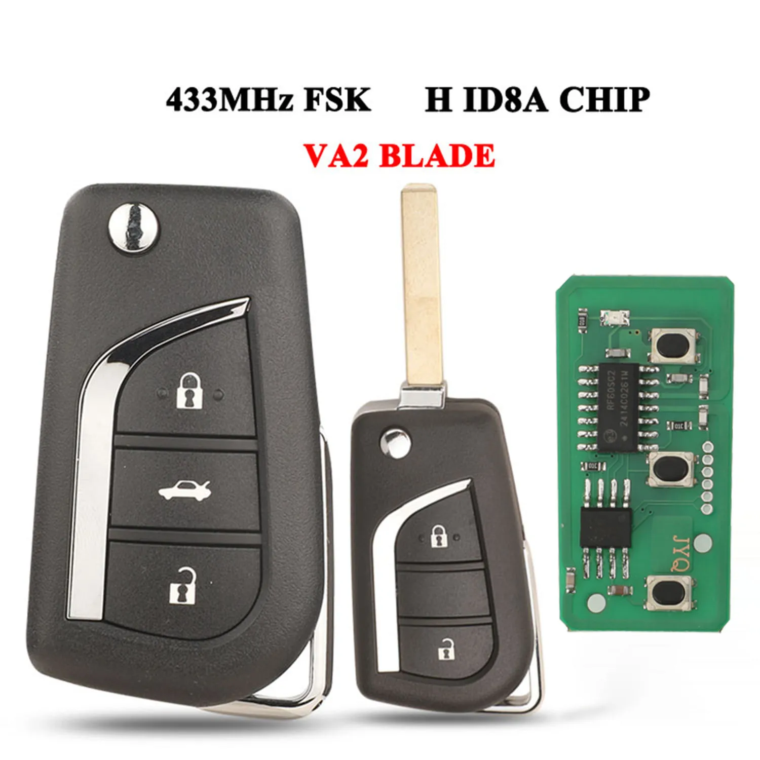 

jingyuqin VA2 433mhz FSK Remote Folding 2/3 Buttons Car Key Shell For Toyota COROLLA PRADO RA4 Levin 2018+