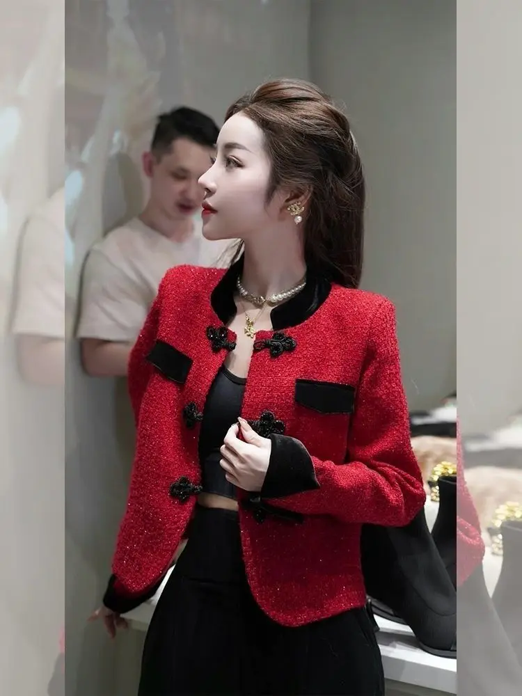 

Red ort Coat Fem Ele Sle Cisas New Year 2025 Spring Autumn Ladylike High-End Feel Top Women's Faion