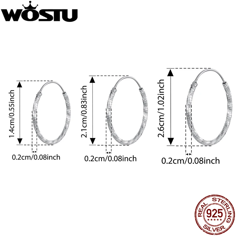 WOSTU ريال 925 فضة الزفاف كبير بسيط دائرة هوب أقراط للنساء متعدد الحجم لامعة الأذن الأطواق حلقة مجوهرات الحفلات