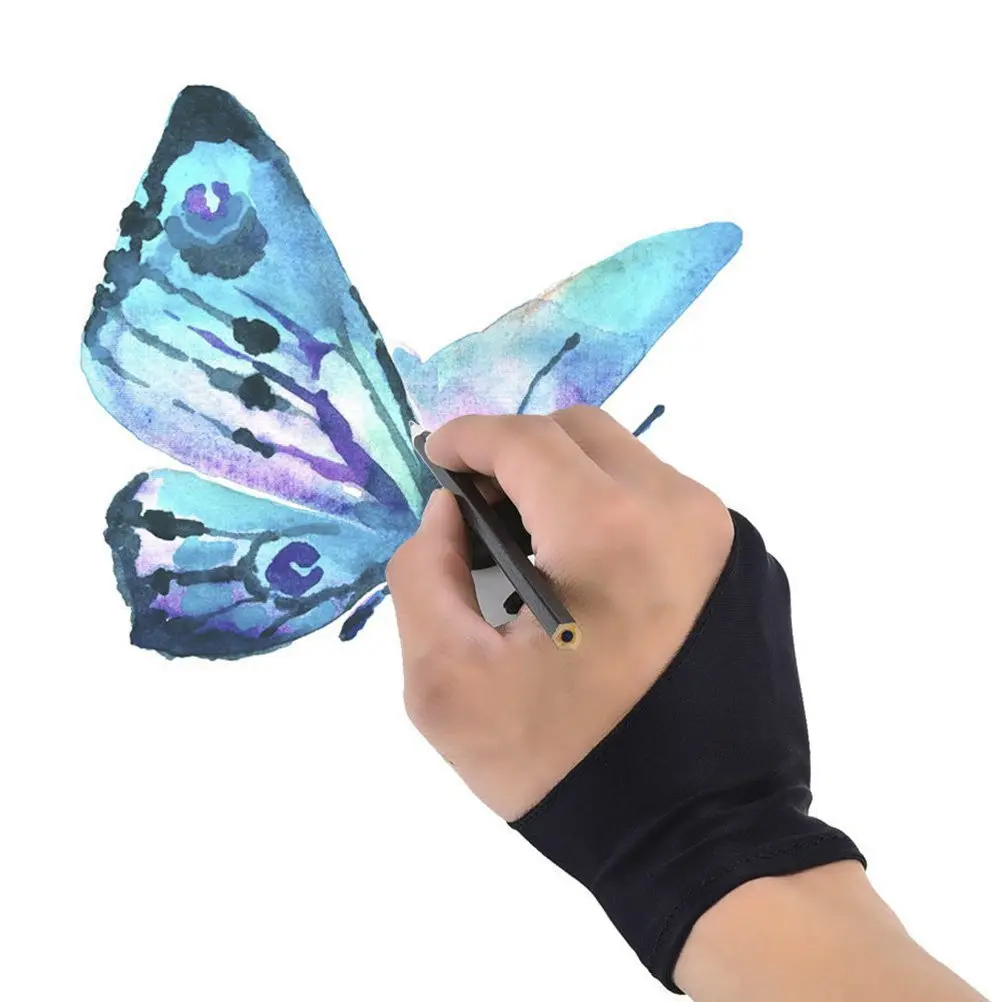 2Pcs Artist Drawing Glove for Tablet Right Hand Two Finger Design Wear Resistant Super Thin Breathable Nylon Comfortable