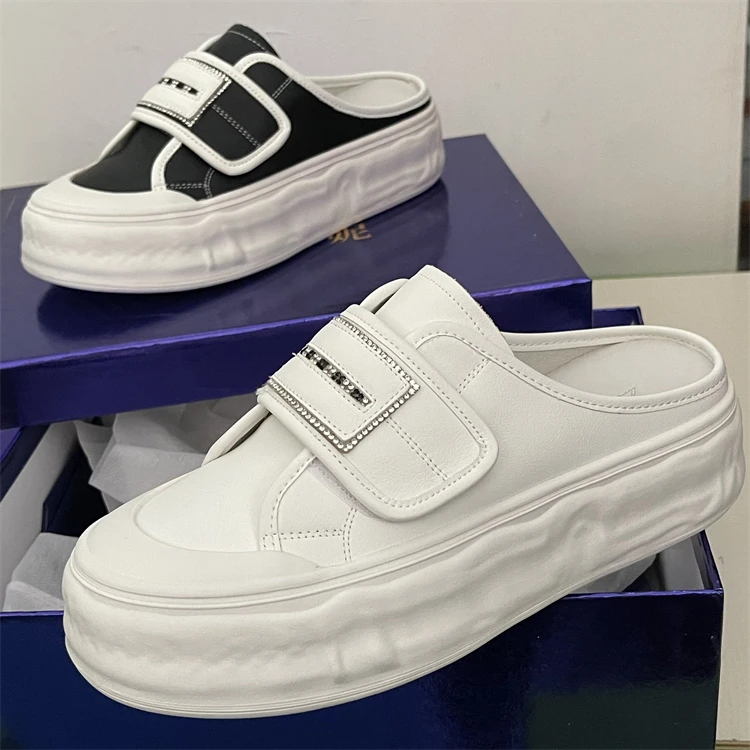 

Casual Outdoor Women's Slip-On oes Thi Bot Heightening Headed Clogs Real Leather Waterproof Platform Flat Heel Mules