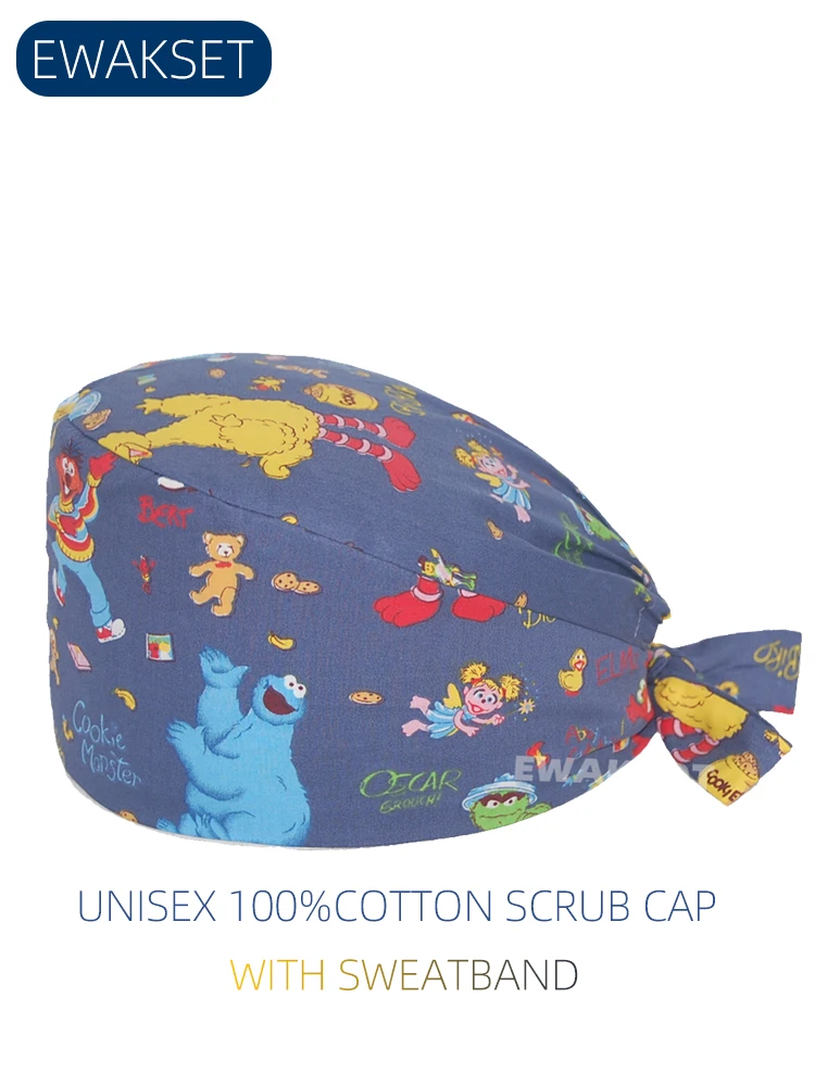 Casquette de chirurgie unisexe pour infirmière, casquette de chirurgien imprimée de dessin animé, chapeau de chirurgie de clinique, casquette chirurgicale dentaire, accessoires de travail pour salle d'opération