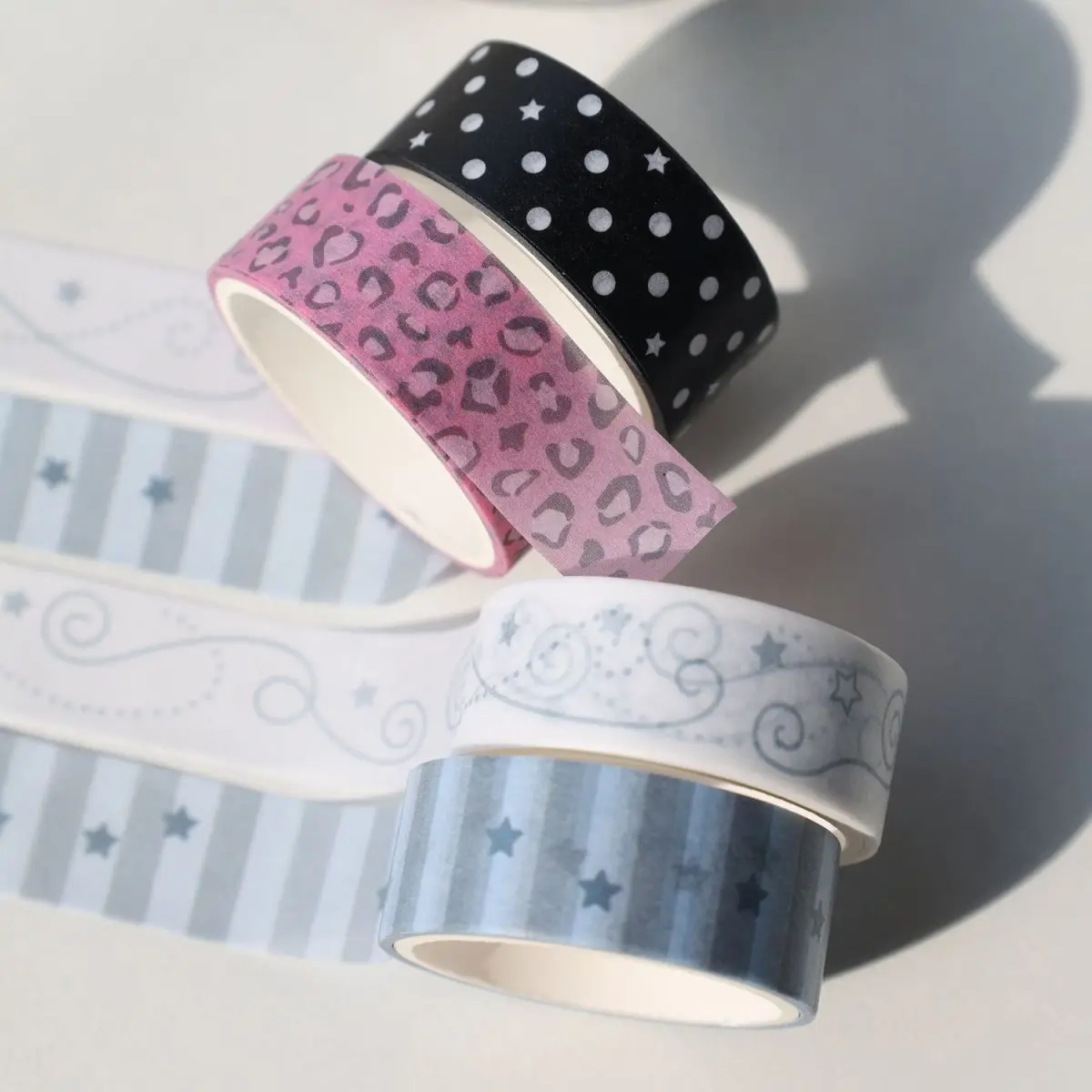 1,5 cm x 3 m Japanisches Süßes Kühles Washi-Tape mit Sternen, Brillen, Leopardenmuster und Punkten für DIY-Journal, Collage und Dekoration – Detail 5