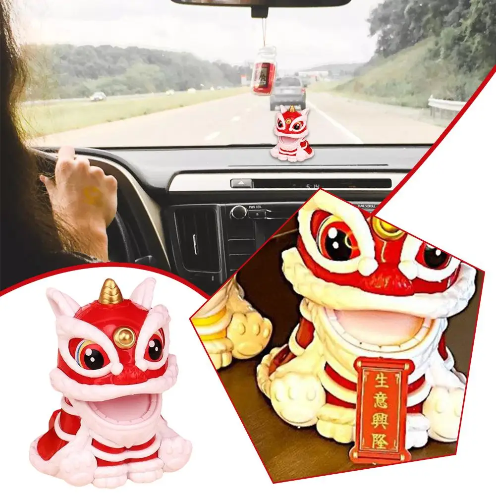 Car Accessories Chinese Auspicious Lion Dance Model Gift Solar Dance Automatic Nodding Good Ornaments Lion Meaning V3s6