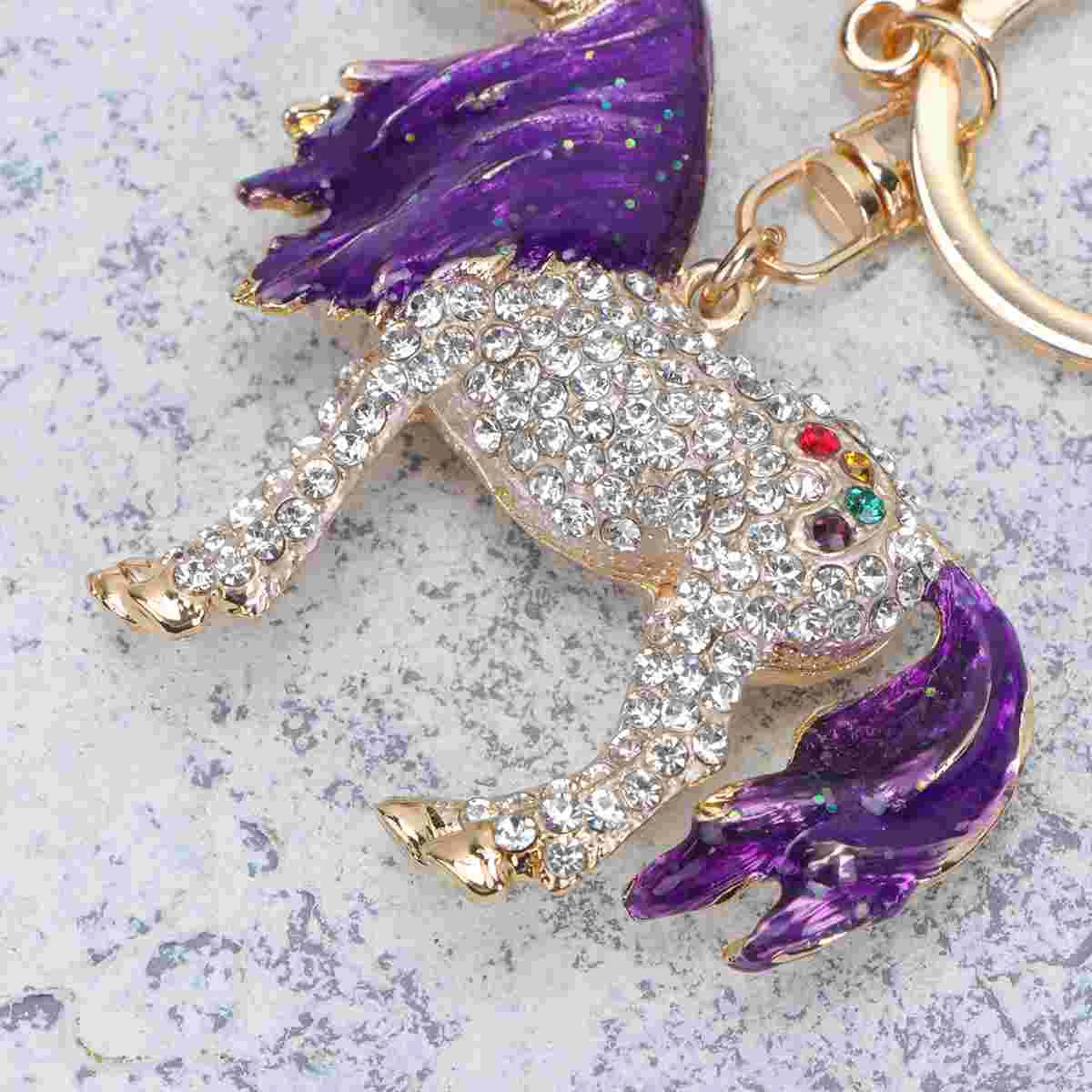 Zinc Alloy Keychain Drip Oil Unicorn Keyring Rhinestone Decoration Key Ring Pendant for Adults Children (Purple)