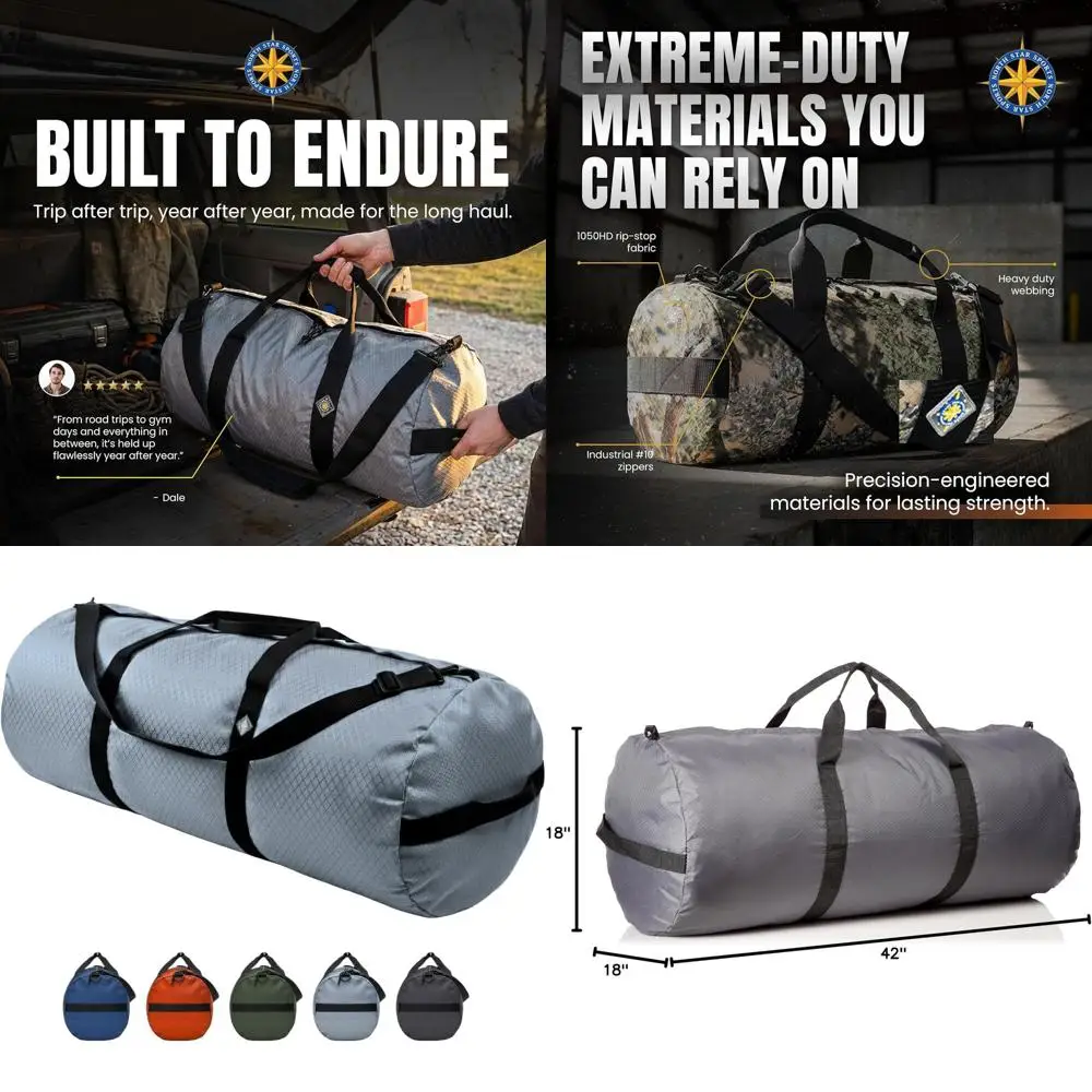 

XL Ripstop Diamond Sports Duffle Bag - Ultra Durable, Tear Resistant, Weatherproof, Packable 175L Grey