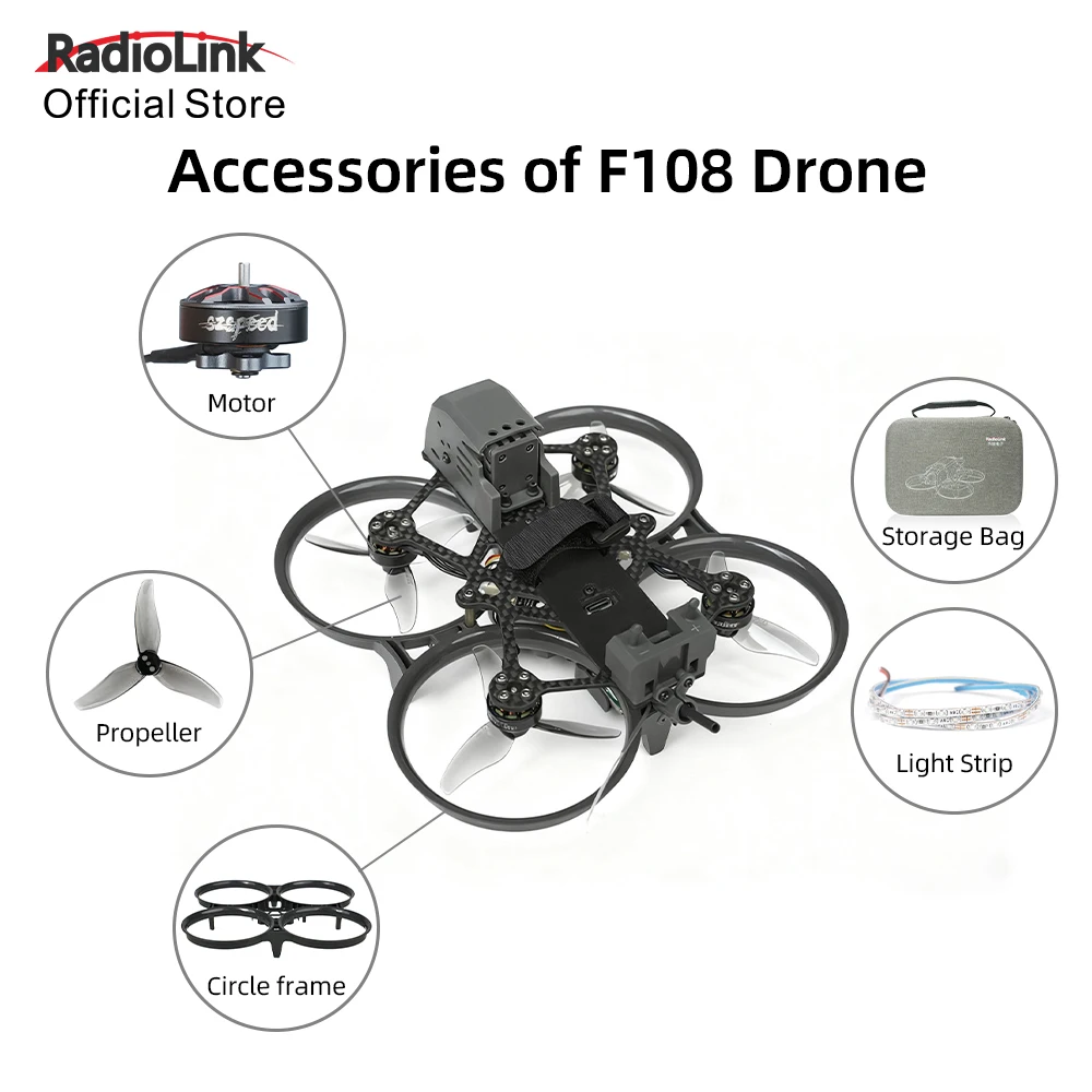 Radiolink Original Spare Parts for F108 Drone Motor,Bag, Shell Colorful,Gemfan 2520-3 Propeller,Light Strip Replace Accessories