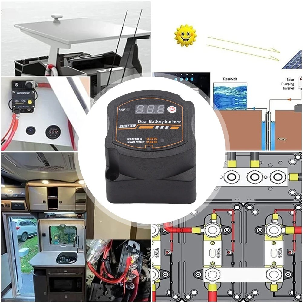 Dual Battery Isolator 12V 140A Auto Manual Voltage Sensitive Relay with Digital Voltmeter for Car RV Boat
