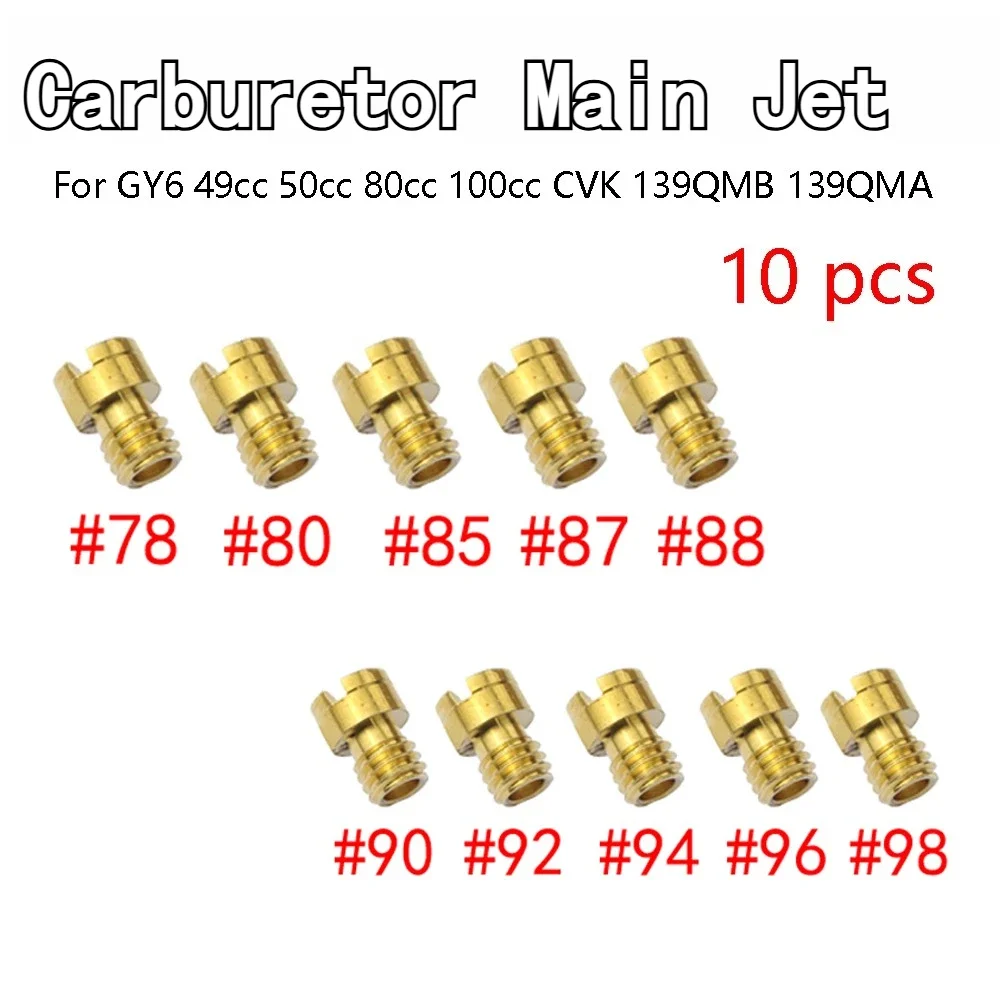 M4 GY6 49cc 50cc 80cc 100cc CVK Carb Main Jet 139QMB 139QMA #78#80#85#87#88#90#92#94#96#98 (10 pcs set)