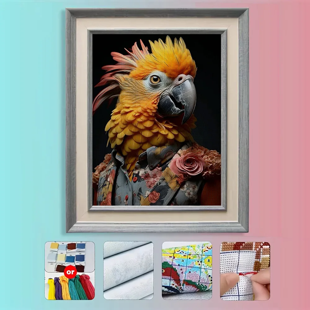 1PC36X46cm/14.17X18.11in,11CT print cross stitch DIY kit,Dapper Golden Cockatoo,adult beginner's relaxed cross stitch stitch set