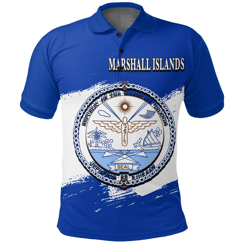 Marshall Island Graphic Men's Short Sleeve Polo Shirts Stitching Color Tee Male Casual Clothing Lapel T-shirts Summer Tee