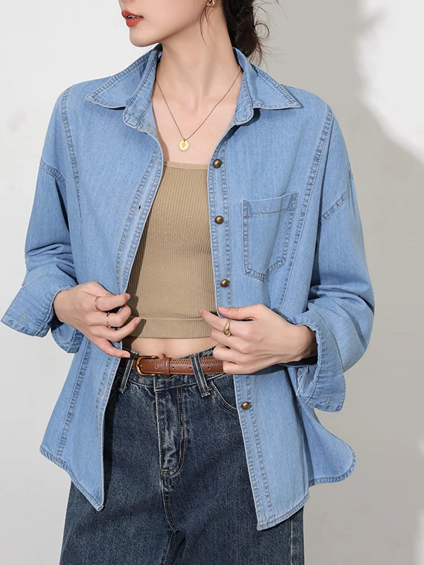 

Джинсовая одежда в стиле ретро для женщин весна-осень ort Svel Long Sve irtVintage Sle Inner Wear under irt Хлопковая одежда...