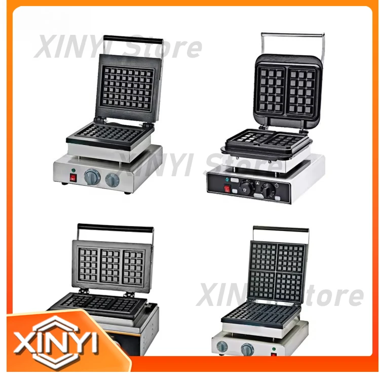 Commercial Electric Snack Machine 4 in 1 for Waffle Toaster Belgian Cone Baker Double-Sided Belgium Waffle Maker for Home