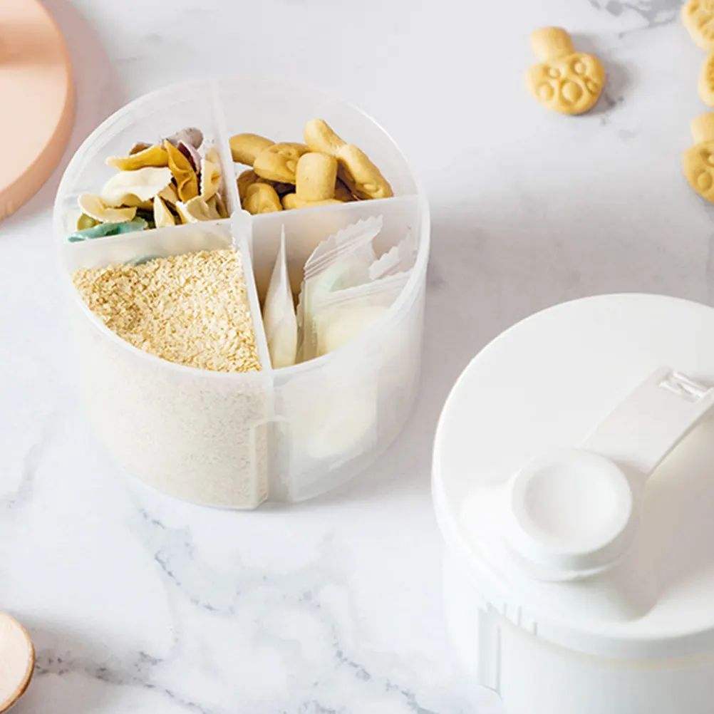 

2 шт. Портативный вращающийся дозатор для детского питания с четырьмя отделениями, компактный контейнер для хранения молочной смеси для путешествий и использования на улице