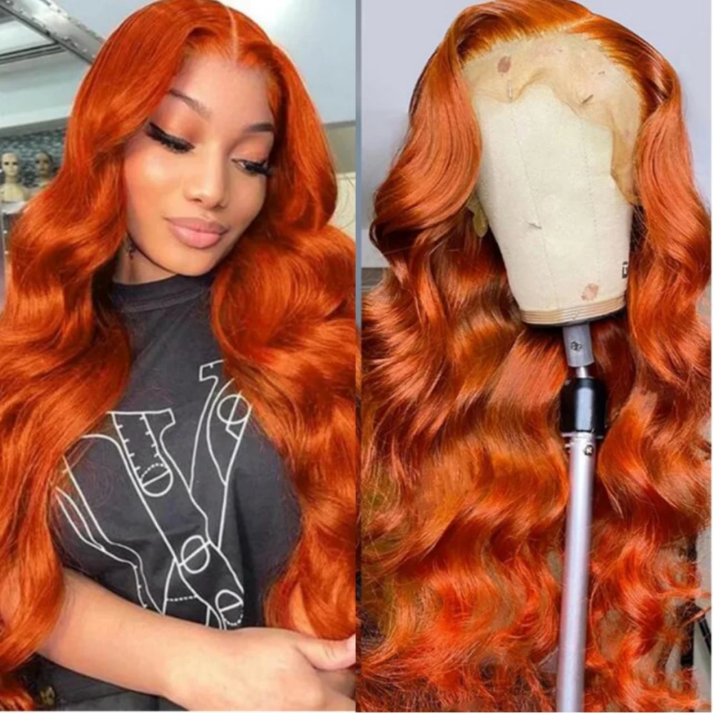 Pelucas delanteras de encaje HD 13x6 13x4 ondulado de cuerpo naranja jengibre cabello humano 180% densidad brasileño 350 peluca de cabello humano de color prearrancado