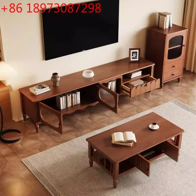 

Solid wood coffee table TV cabinet Living room combination Premium storage Round coffee table Floor side cabinet