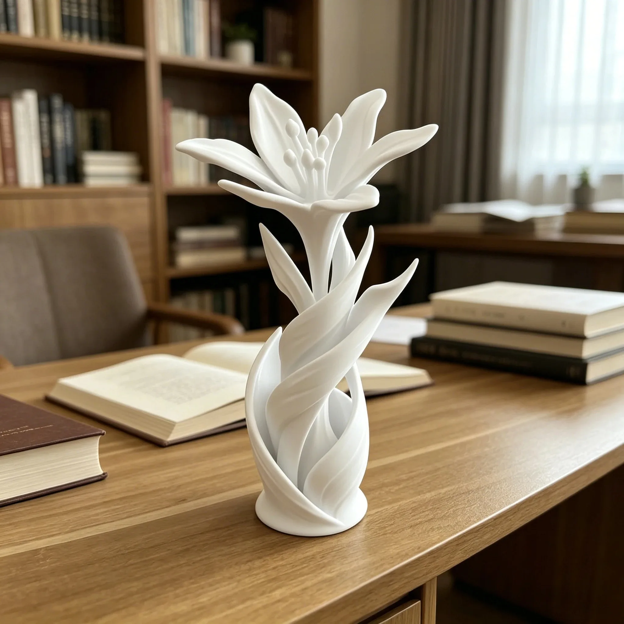 White Ceramic Lily Flower Arrangement, Elegant Lily Stems Ornament, Tabletop Home Decor for Living Room Coffee Table Shelf, Gift