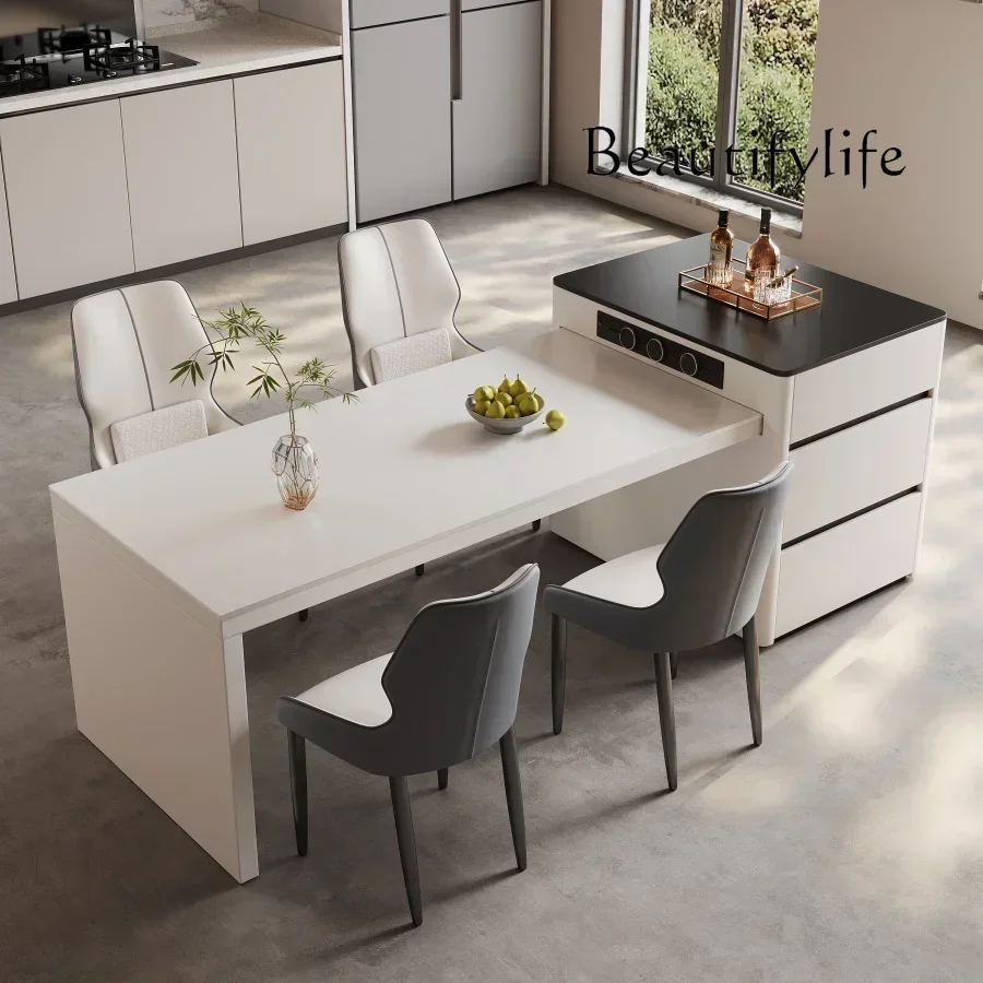 N36 High-grade Rock Slab Island Dining Table Integrated, Retractable Household Small Guide Table Plus Dining Table Integrated