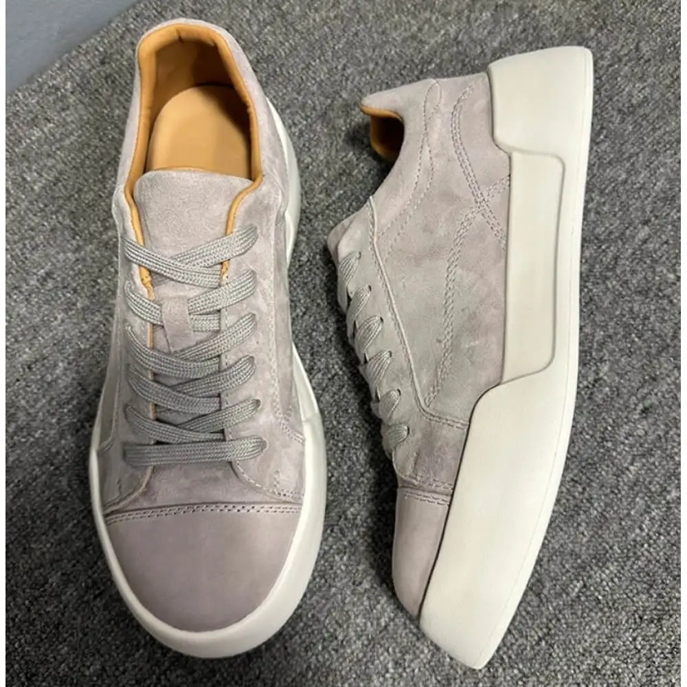 Men’s Matte Gray Suede Chunky Sneakers, Stylish Versatile Low-Top Casual Shoes for Everyday Use