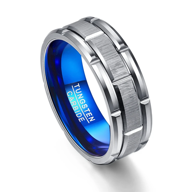 BONLAVIE 8mm Tungsten Carbide Ring Blue Inner Ring Scrub Groove Men Rings Gift Anillos para hombres Male Jewelry AAA Quality