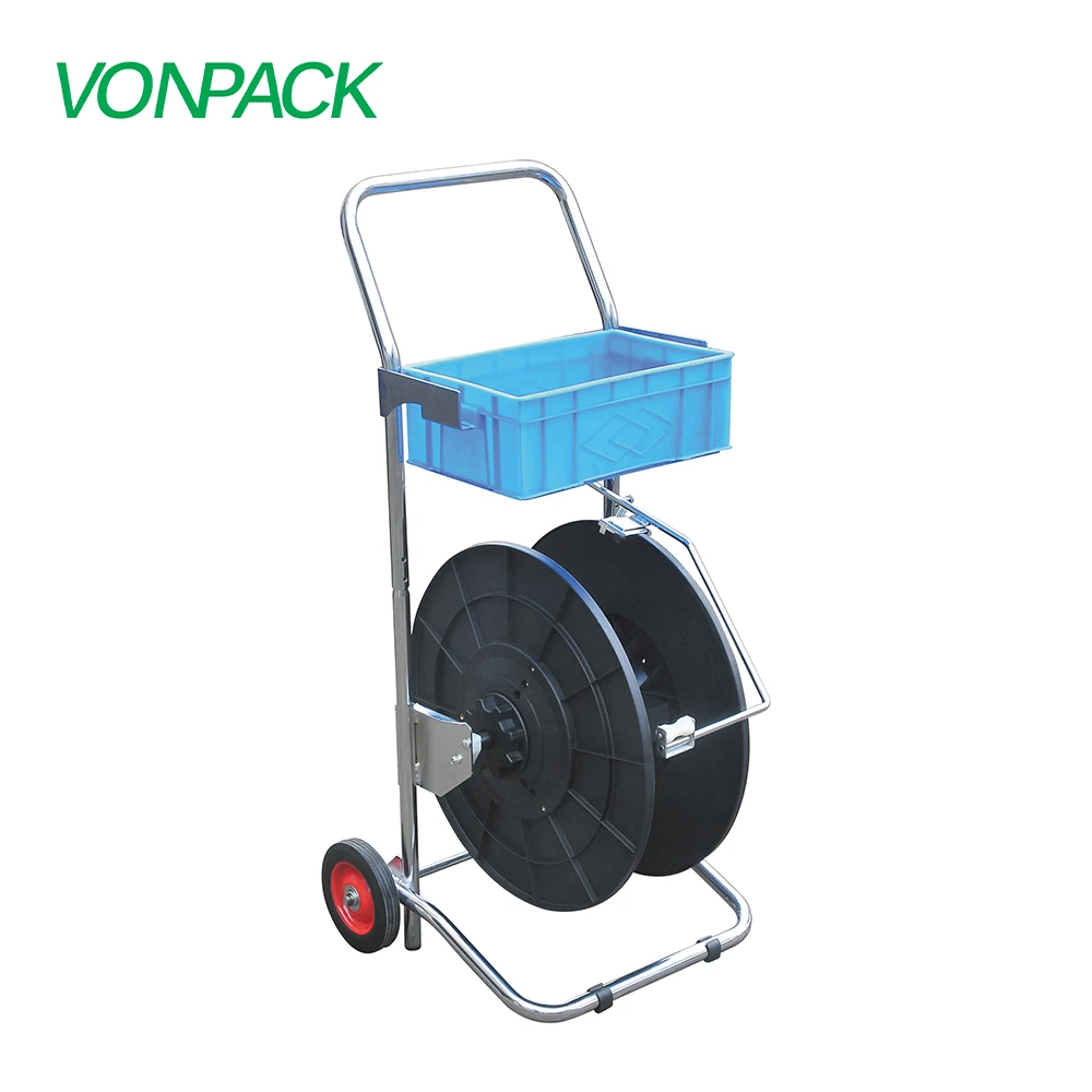 Portable Heavy Duty Metal Industry Trolley  Two Inflatable Tire Dismountable Strapping Dispenser for PP strap