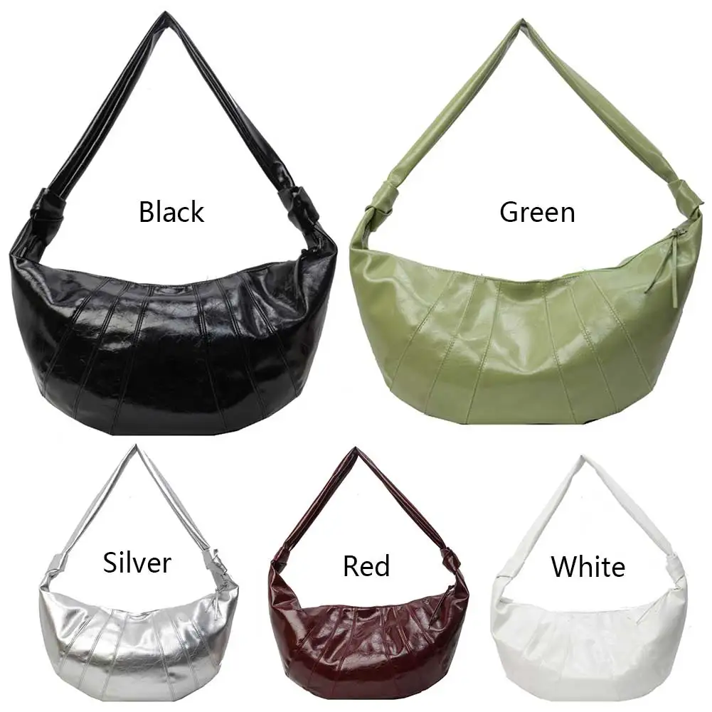 

Crescent Shoulder Bag PU Leather Trendy Crossbody Bag Solid Color Tote Bag Large Travel Sling Bag