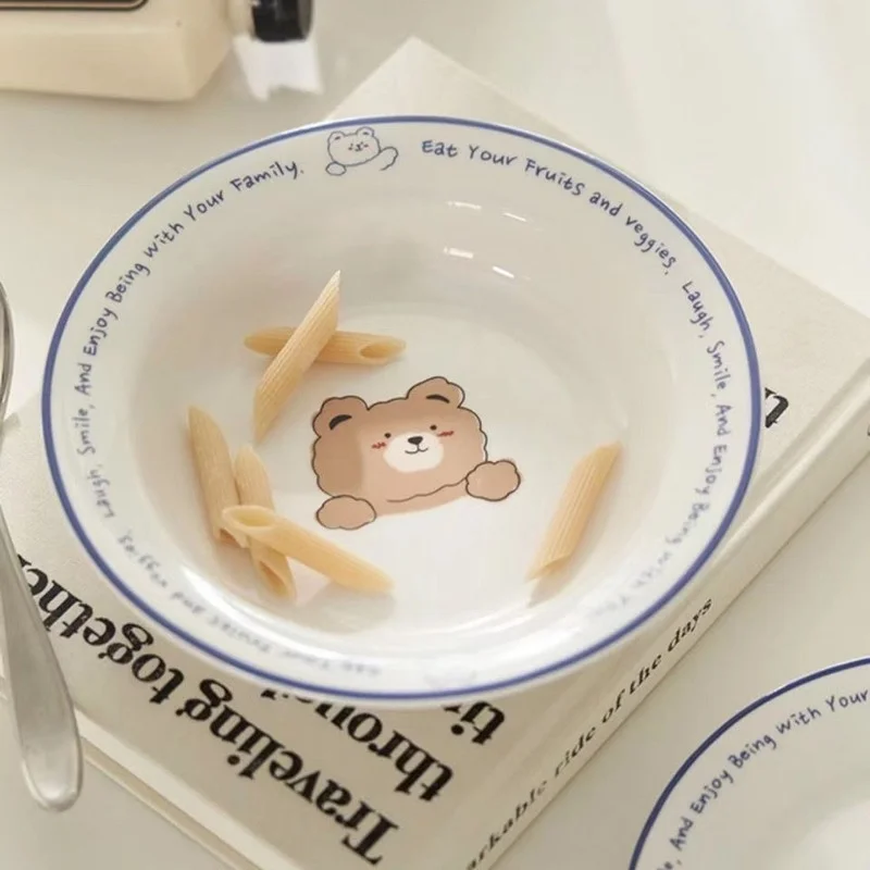 

Ins Cute Bear Plate Korean Alphabet Ceramic Dinner Plate Dessert Bowl Cereal Bowl Breakfast Soup Plate Set Kitchen Supplies