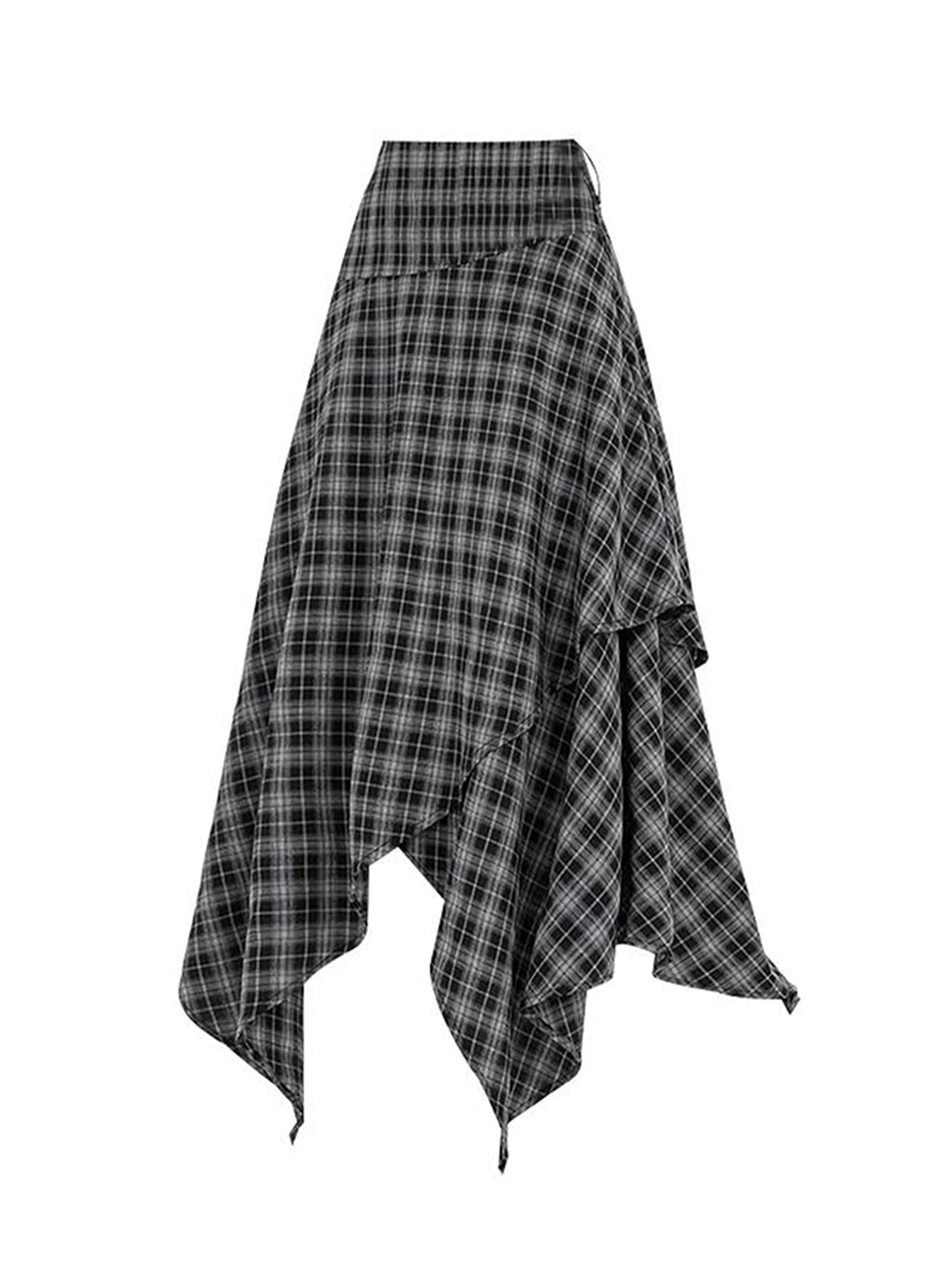 

Женская черная готическая клетчатая юбка, винтажная эстетичная асимметричная юбка средней длины с высокой талией, Harajuku Y2k, юбки трапециевидной формы, одежда 2000-х годов