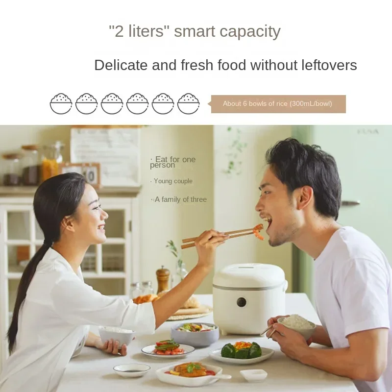 Compact 2L Rice Cooker Intelligent Programmable Keep Warm Multi-function Wood Fire Inner Pot Small Capacity for 2-3 People