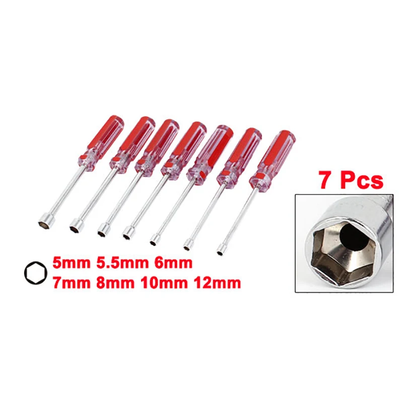 7pcs Metal Socket Driver Wrench Screwdriver Hex Nut Key Nutdriver Screw Driver Hand Tools 5mm/5.5mm/6mm/7mm/8mm/10mm/12mm