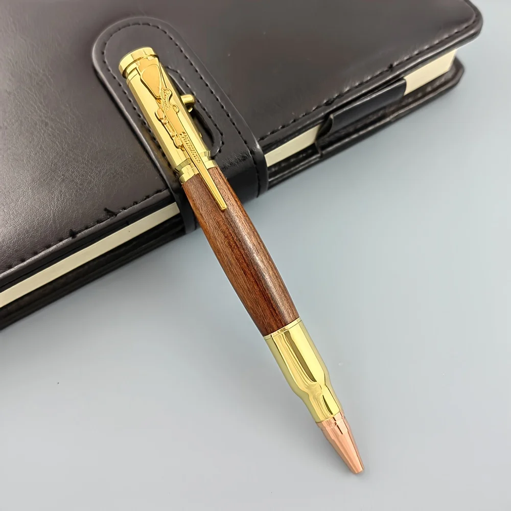 Luxury Wood Grain Metal Bolt Action Pen Bullet Tip Retractable Ballpoint Pen Elegant Business Office Writing Signature Gift Pen
