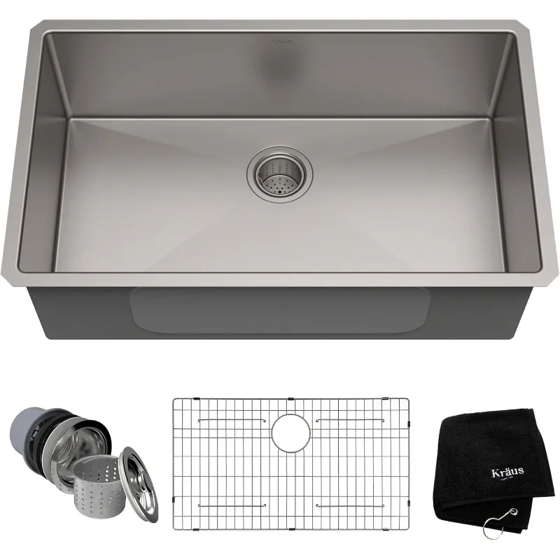 

KHU100-32 Standart PRO 16 Gauge Undermount Single Bowl Stainless Steel Kitchen Sink, 32 Inch