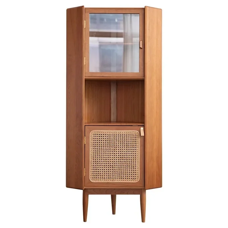 

Прочный высококачественный уголок из массива дерева Гостевой ресторан Треугольная стойка из ротанга Пятиугольная сторона Угловая сторона шкафа из вишневого дерева