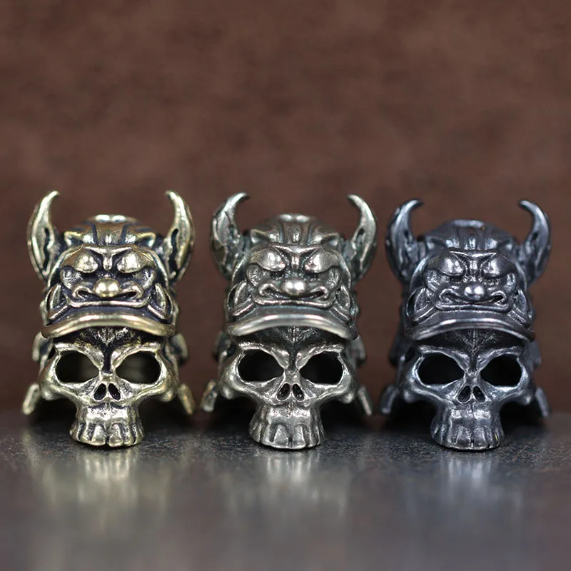 Japanese Skull Head Samurai Helmet Knife Beads Woven Paracord Lanyard Pendants Outdoor EDC Umbrella Rope Brass DIY Accessories