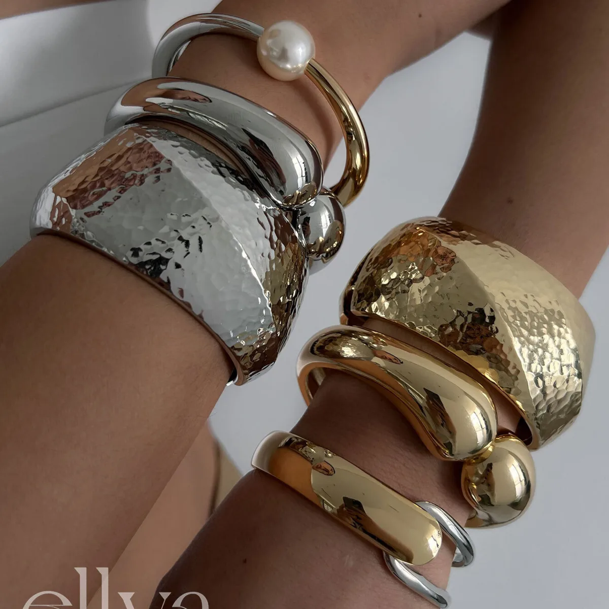 

IngeSight.Z Trendy Punk Irregular Geometric Chunky Metal Spring Bangles for Women Trending Classic Water Drop Bracelet Jewelry