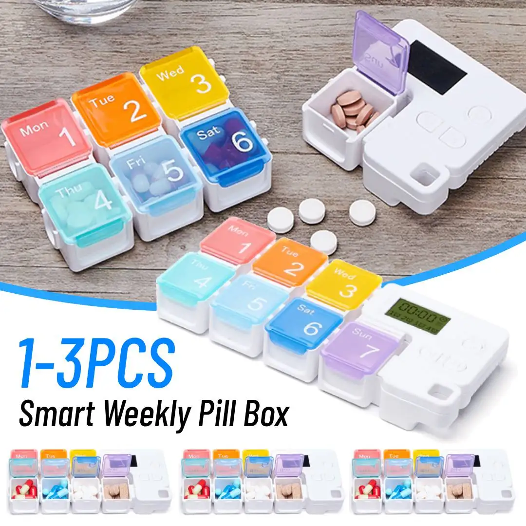 1-3PCS Smart Pill Box Electronic Timing Reminder Medicine Weekly Box Smart Medicine Storage Alarm Box Pill Drug Container Home