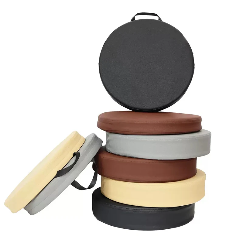 Leather Waterproof Round Chair Cushion with Memory Foam - 35cm Seat Pad for Office Home Car, Black Handle & Multi-Color Options