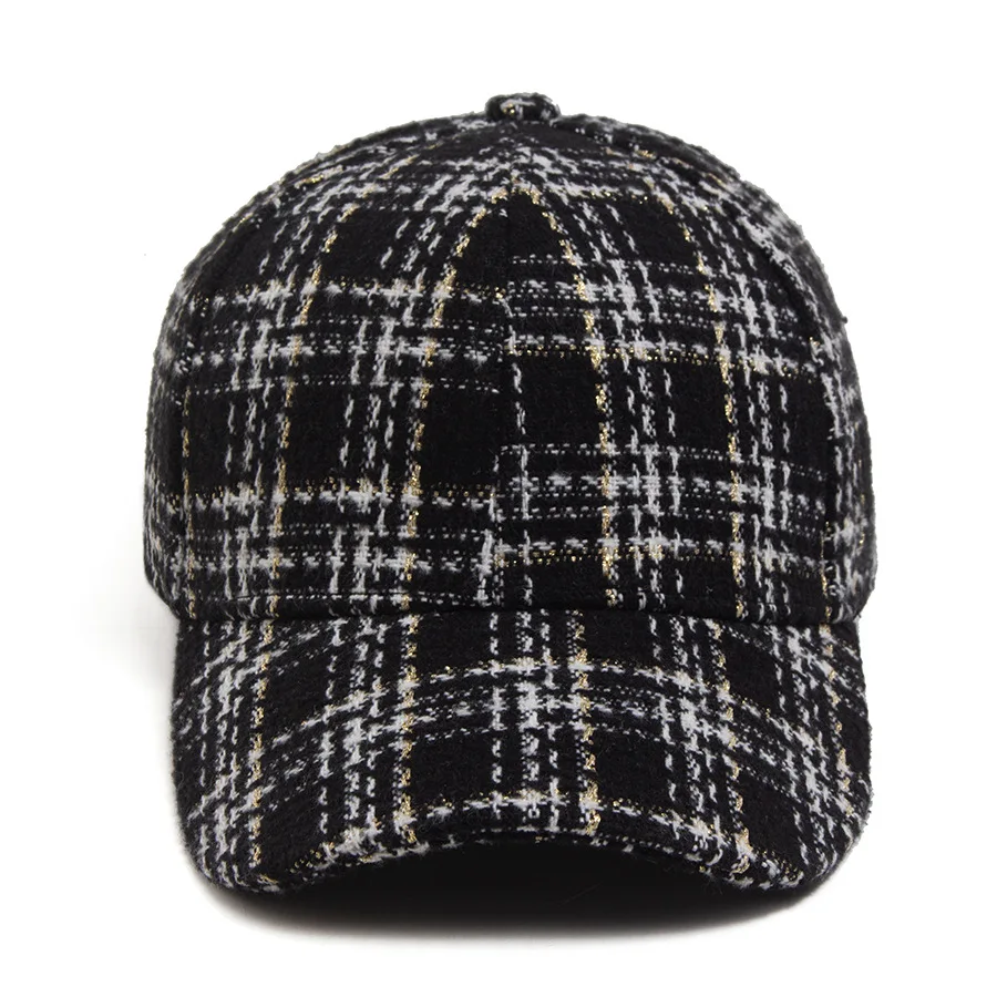 Women Tweed Baseball Cap Plaid Daily Commuting Autumn Winter Adjustable Retro Fashion Lady Checkered Hat Shopping Weekend Outing