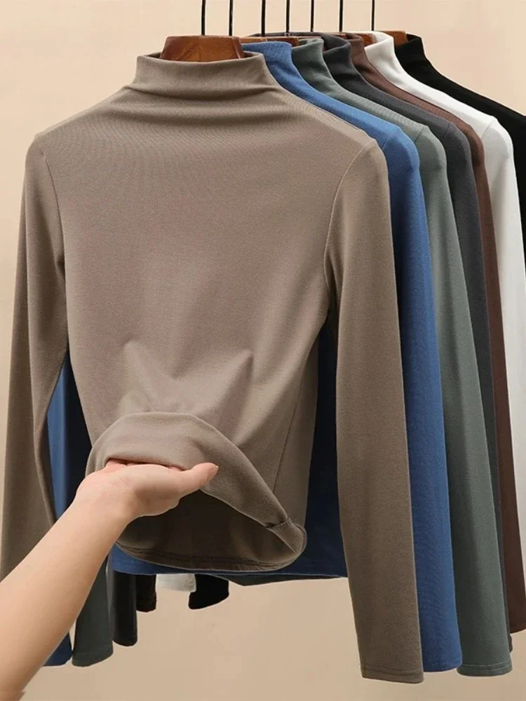 Frühling Herbst Hälfte Rollkragen Pullover Bodenbildung Shirt Frauen Inneren Tragen Mode Schlank Schwarz Verdickt Langarm Tops Kleidung