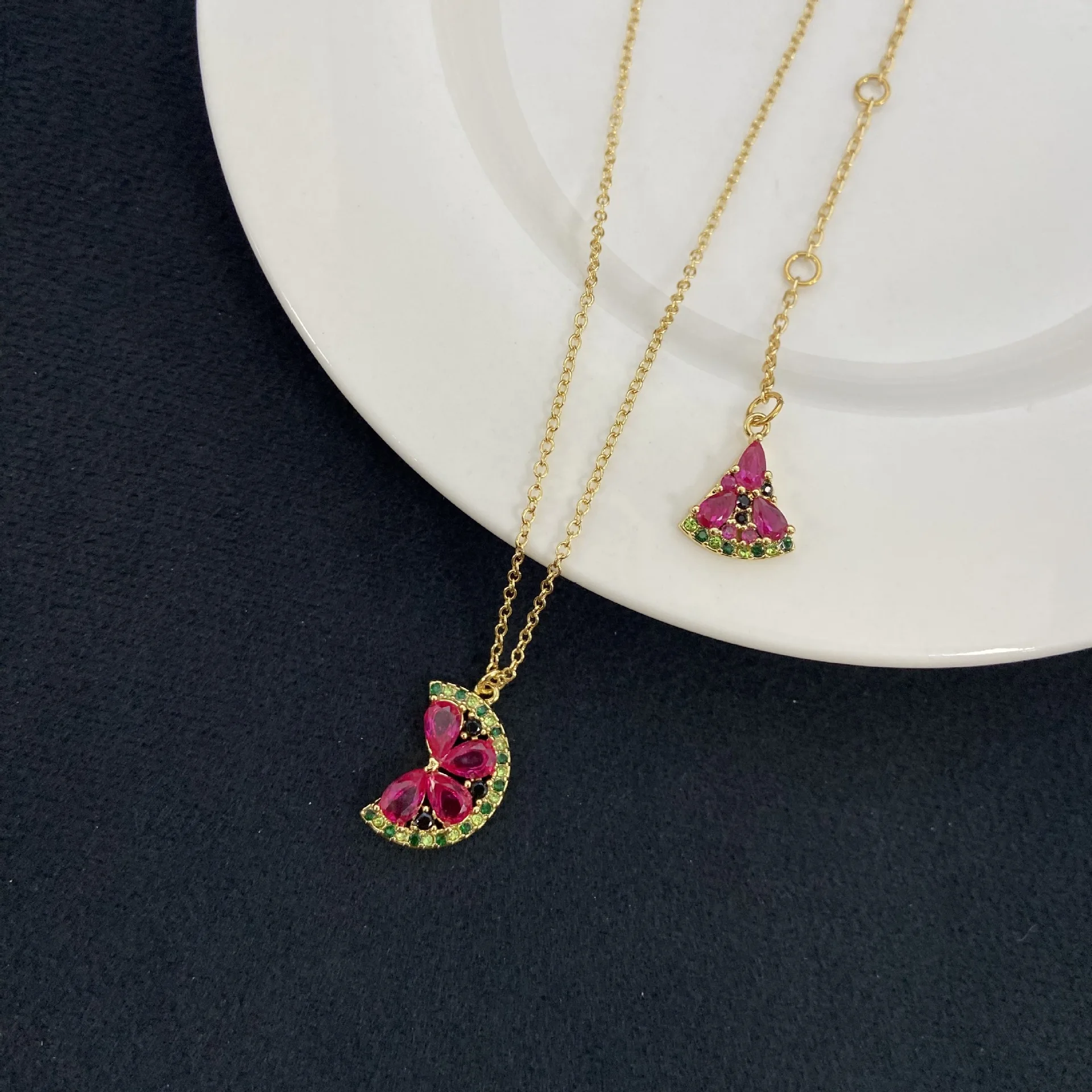 

VKVVA Fruit Series Sweet Fashion Necklace,Colorful Zircon Inlaid Lemon Pomelo Watermelon Pendant Short Clavicle Chain Jewelry