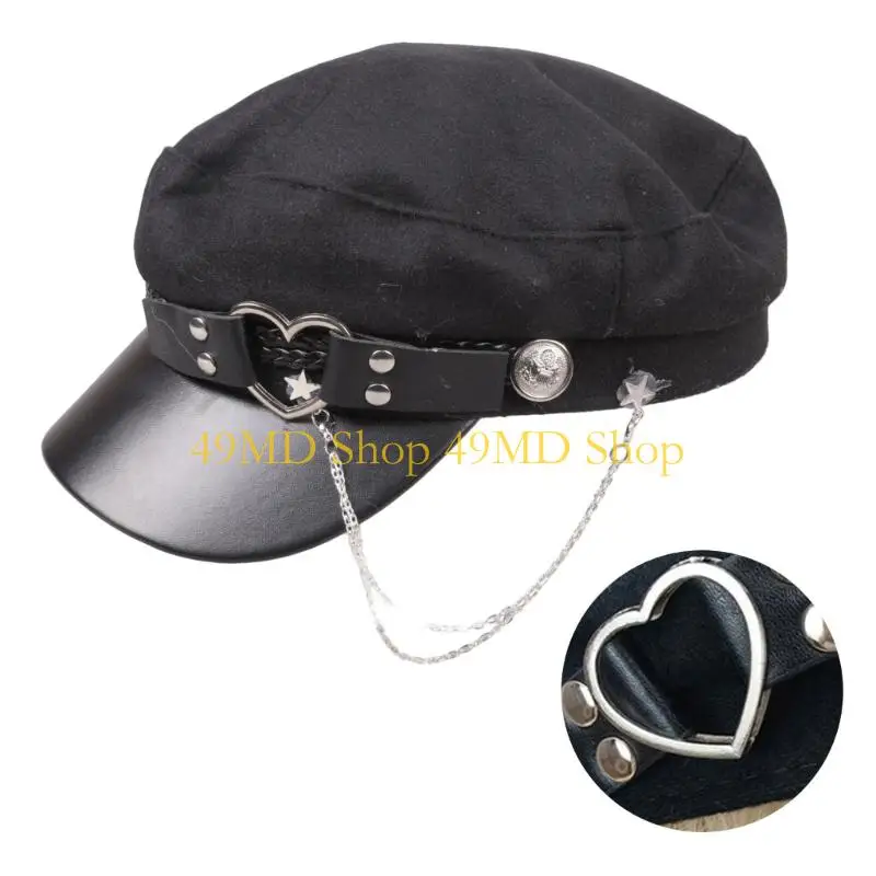 49MD Woolen Felt Cap Girls Bonnet Y2K Tassel Chain Hat Adult Women Headdress
