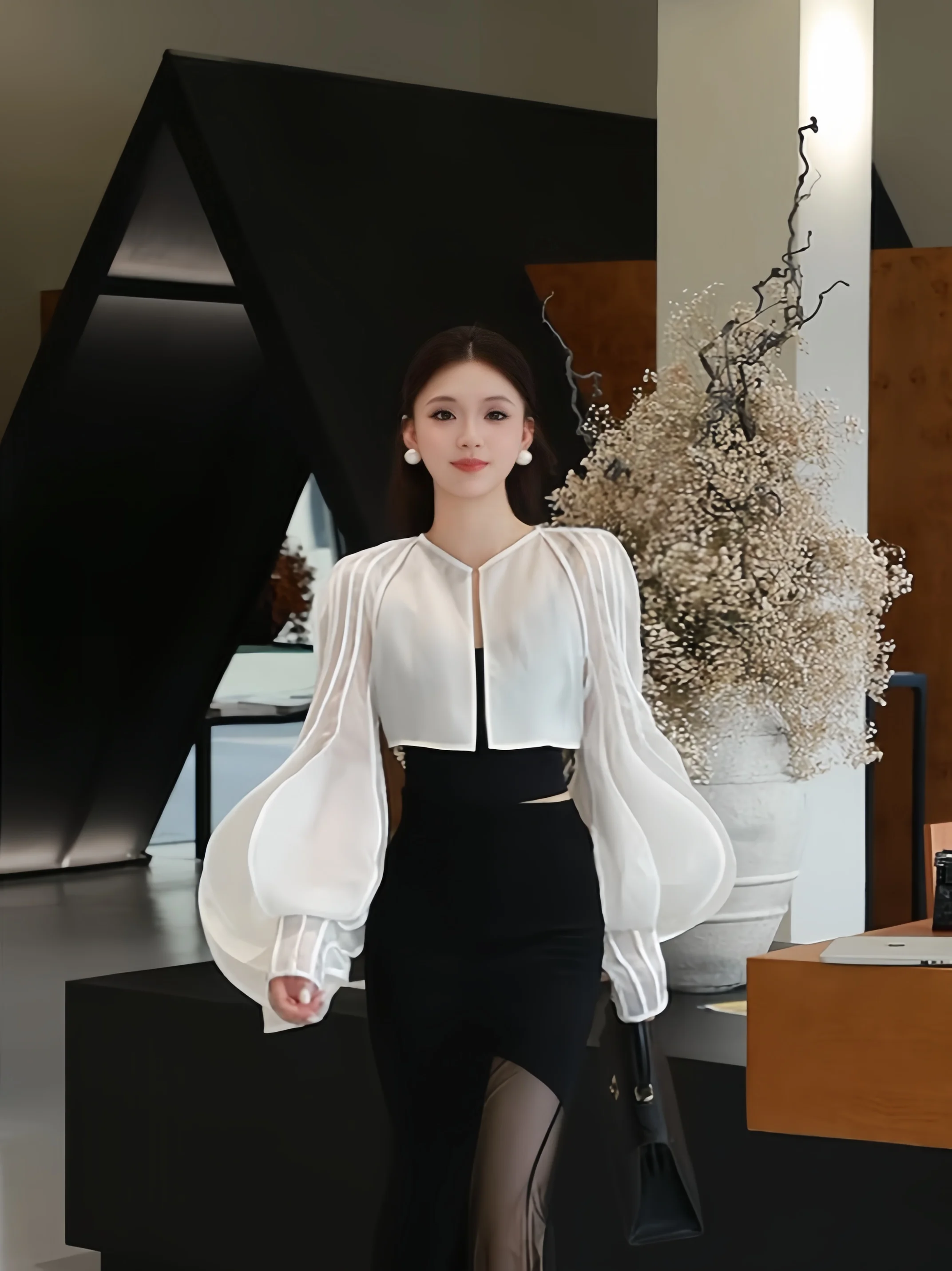 

Slimming Short Design Lantern Sleeve 3D Folded French Style Sunscreen Women's Top MD Original Summer Fashionable Shirts