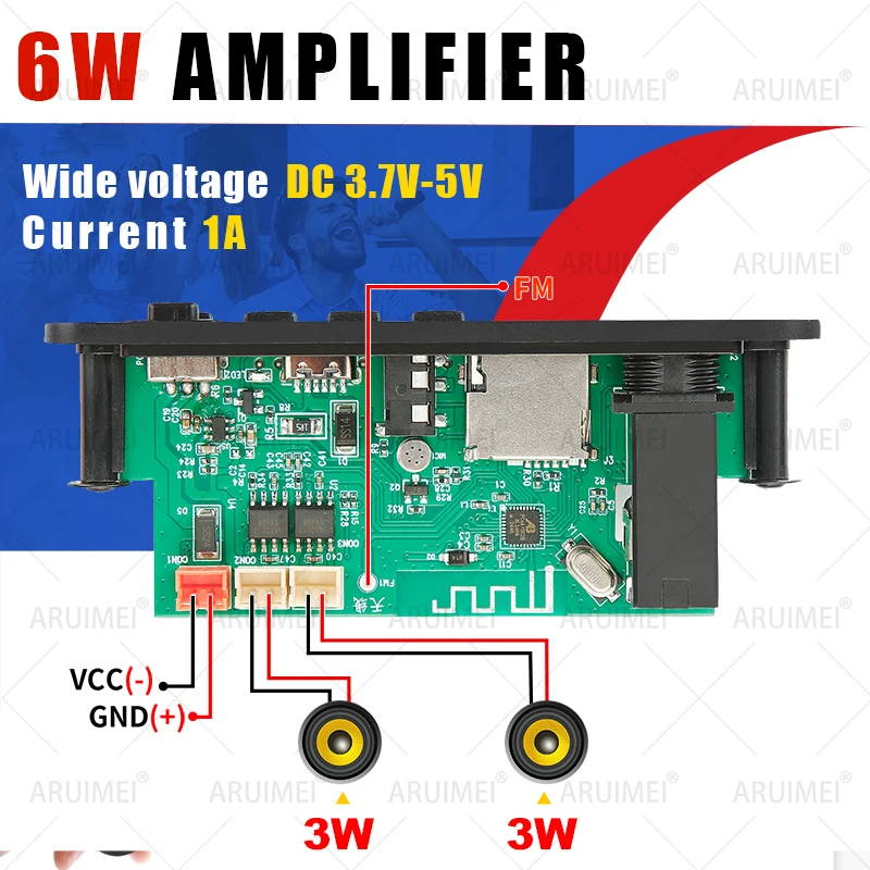 6W Bluetooth Amplifier MP3 Decoder Board Microphone Car Mp3 Player USB Record FM Radio AUX for Speaker Handsfree Audio DIY