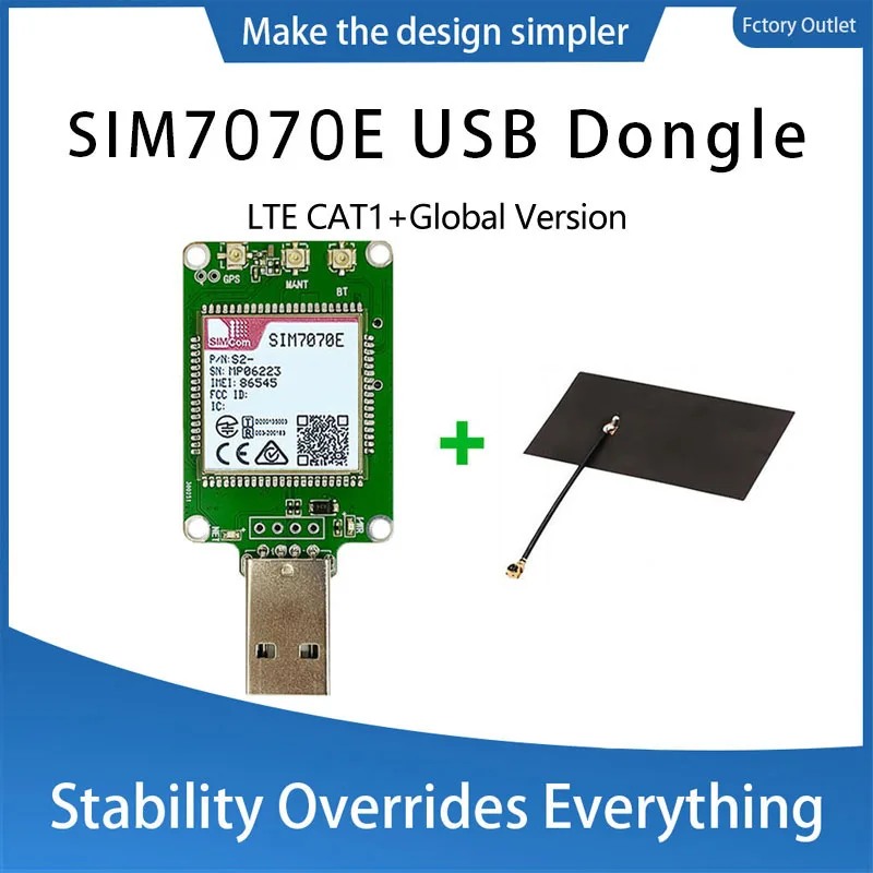 SIMCOM USB Dongle SIM7070E SIMCOM LPWA Module Multi-Band GSM+NBIOT+CATM Europe/Middle East/Africa with Antenna for IoT M2M