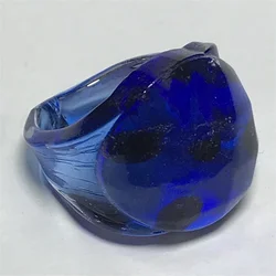 New Handmade For Women Retro Style Murano Glass Pure Blue Liuli Black Dots Special Shape Finger Rings Fashion Jewelry