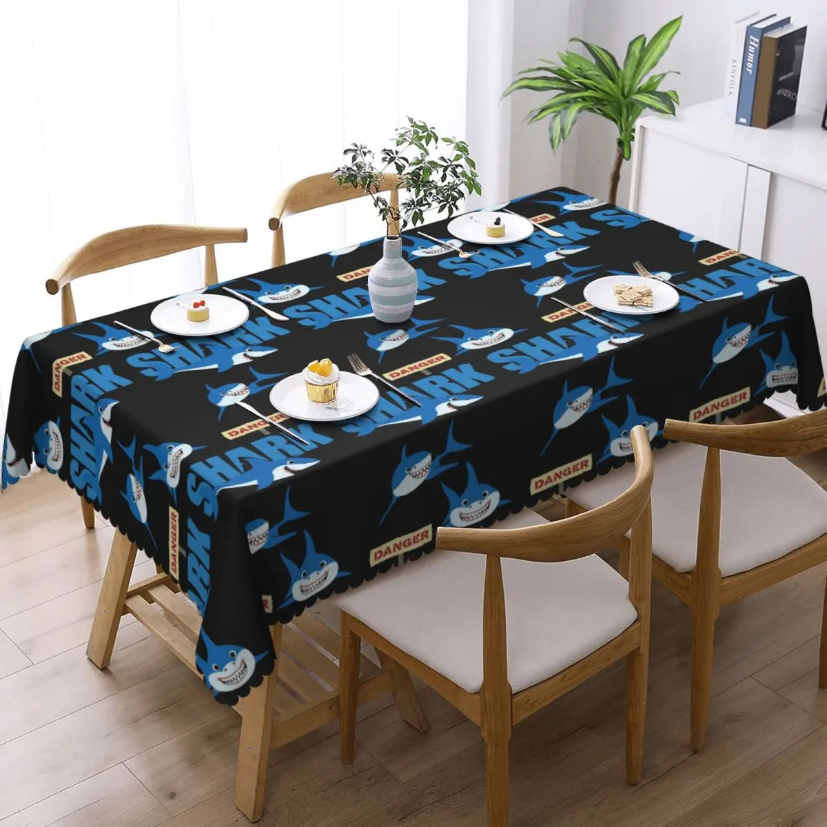 Funny Shark Danger - Crazy Sark Lady Customized Rectangular Tablecloth Oilproof Table Cover for Dining Events Table Cloth