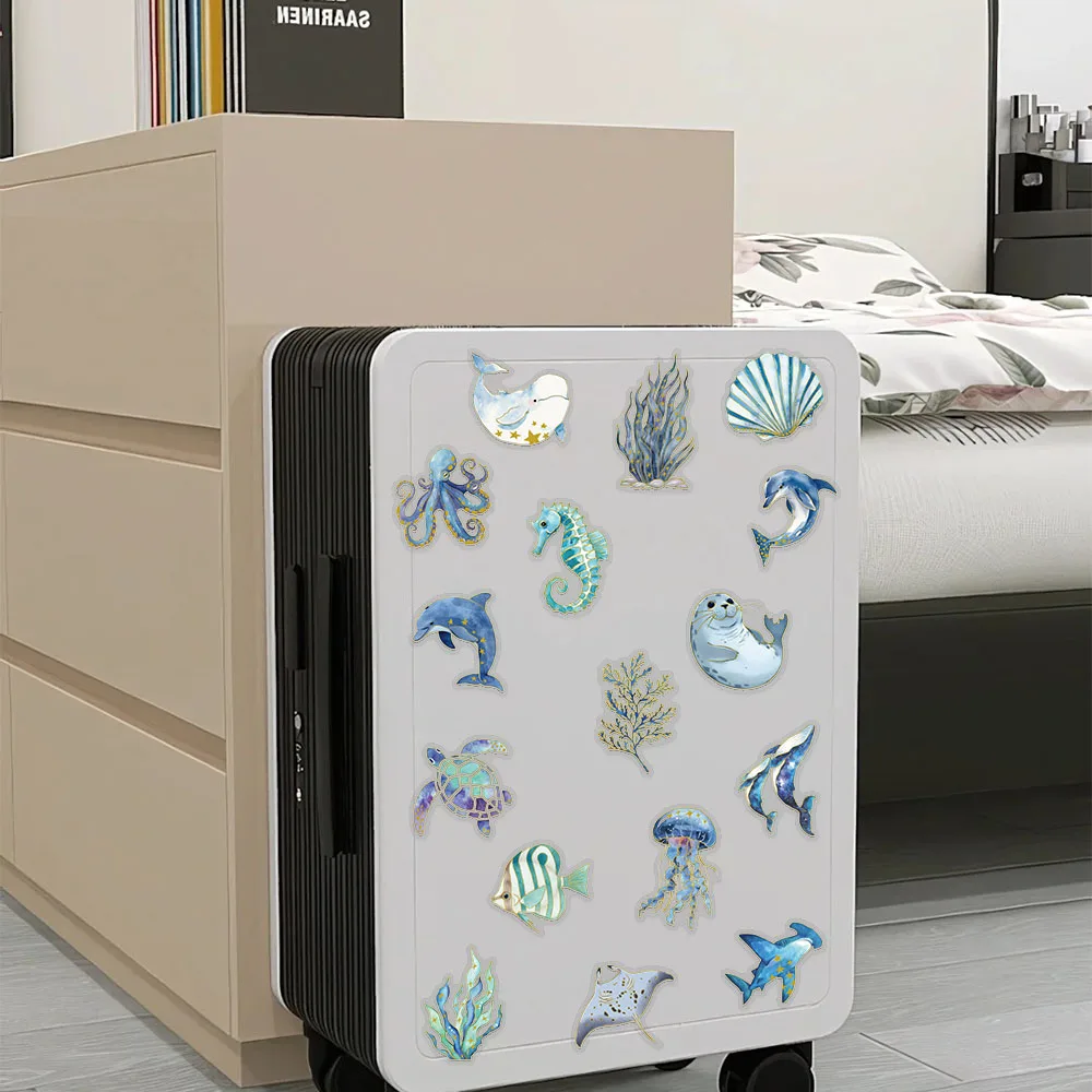 50 قطعة الكائنات البحرية الأسماك قذيفة الذهب ختم ملصقات الحيوانات الأليفة الشارات لزجاجة سجل القصاصات حقيبة خوذة ملصقات جمالية ذاتية الصنع