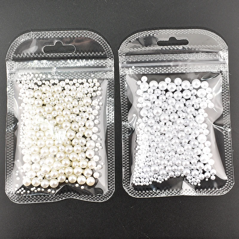 ไข่มุก ABS ทรงกลม ขนาดผสม สำหรับตกแต่งเล็บ สีขาวเบจ คุณภาพสูง ไข่มุกเทียม อุปกรณ์ตกแต่งเล็บ DIY
