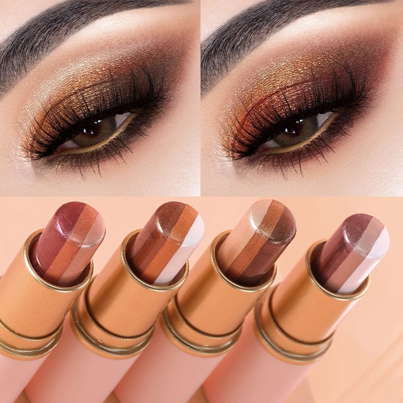 Lápiz de Sombra de Ojos Tricolor, Barra Iluminadora, Resistente al Agua, Fácil de Usar, Sombra de Ojos con Brillo Perlado, Maquillaje de Ojos con un Solo Trazo