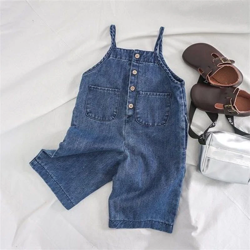 Children's Spring Autumn All Match Denim Overalls Baby Girl Foreign Flavor Wide Leg Denim Pants Children Fashion Casual Overalls